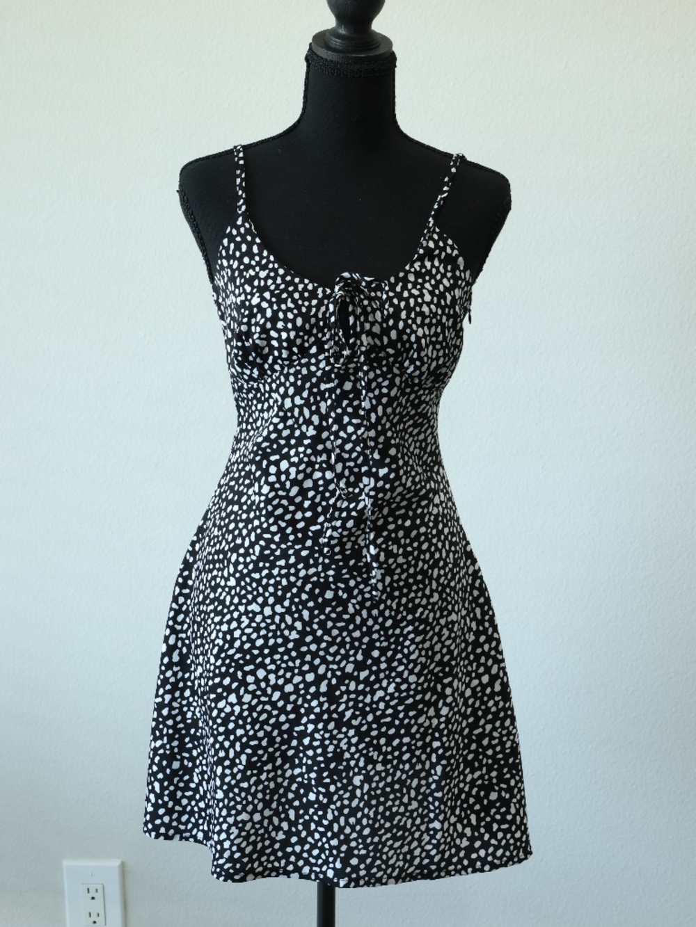 Black and white low back mini dress